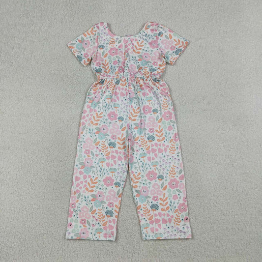 SR3987 Baby Girls’ Pink Floral Jumpsuit Straight Romper – Cute & Comfy Everyday