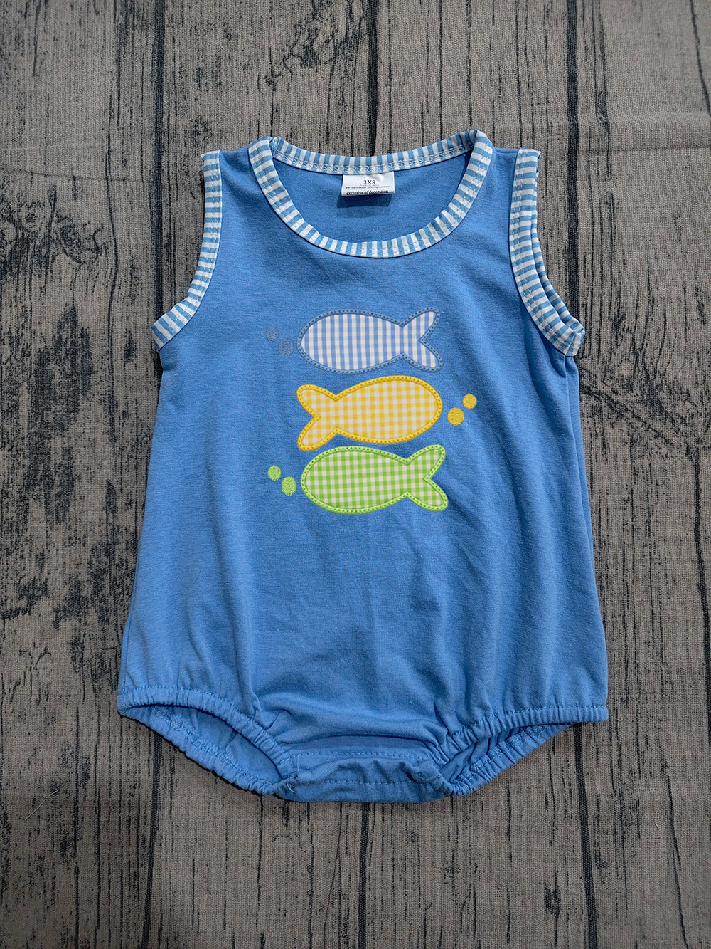 SR4005 Fish Embroidery Blue Baby Boys Summer Sleeveless Romper