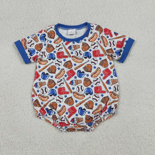 Baseball Stars Print Baby Boys 4th of July Romper
