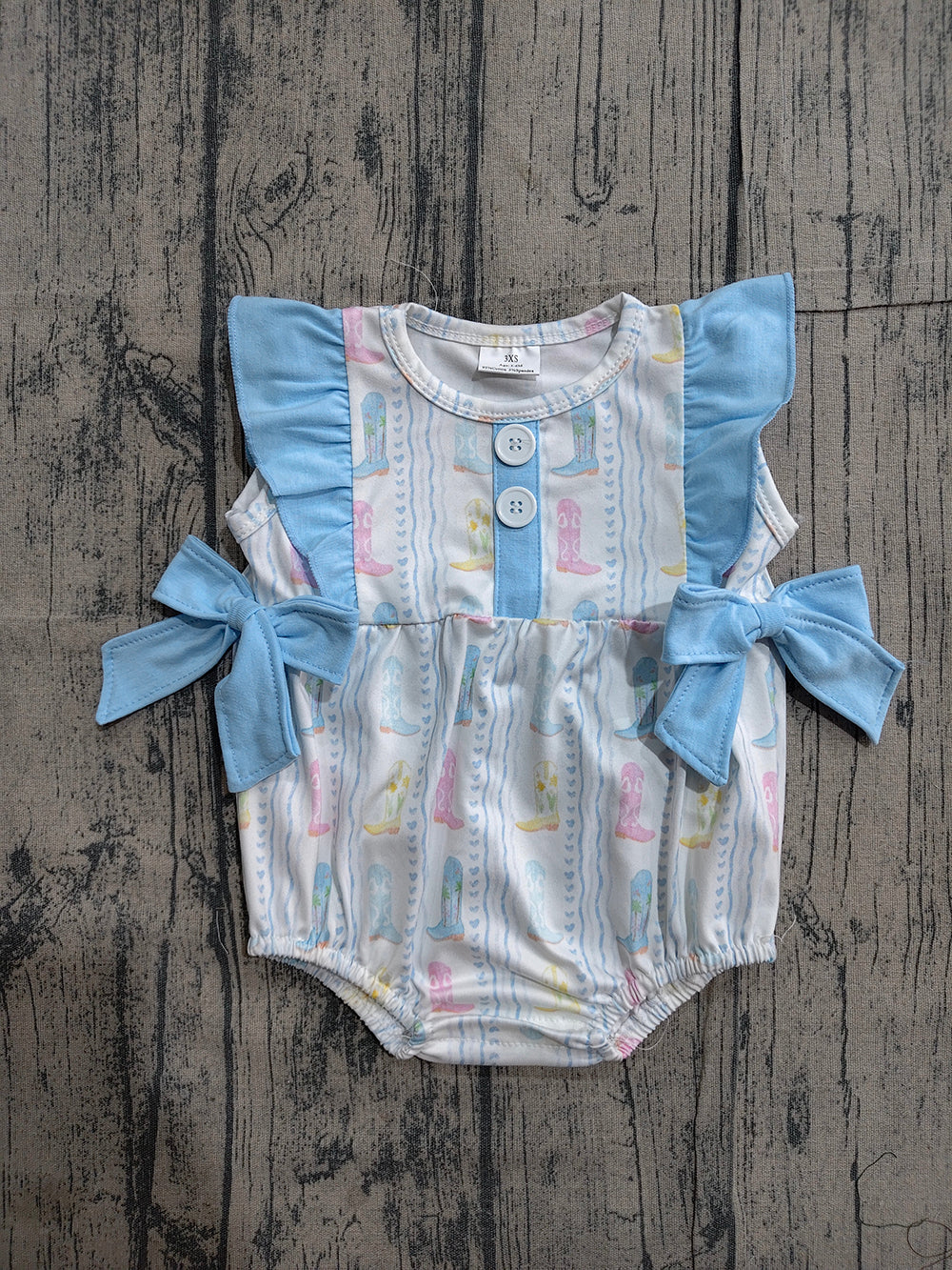 SR4088 Preorder Boots Print Baby Girls Summer Romper