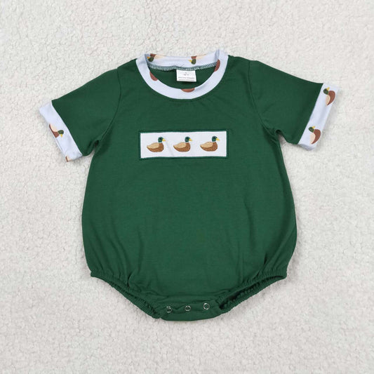 SR4092 Duck Embroidery Green Baby Boys Summer Romper