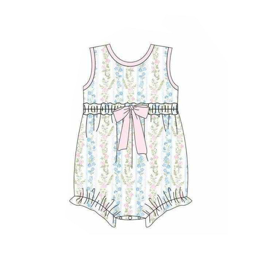 3.18 SR4121 Preorder Small Flowers Print Baby Girls Summer Sleeveless Romper