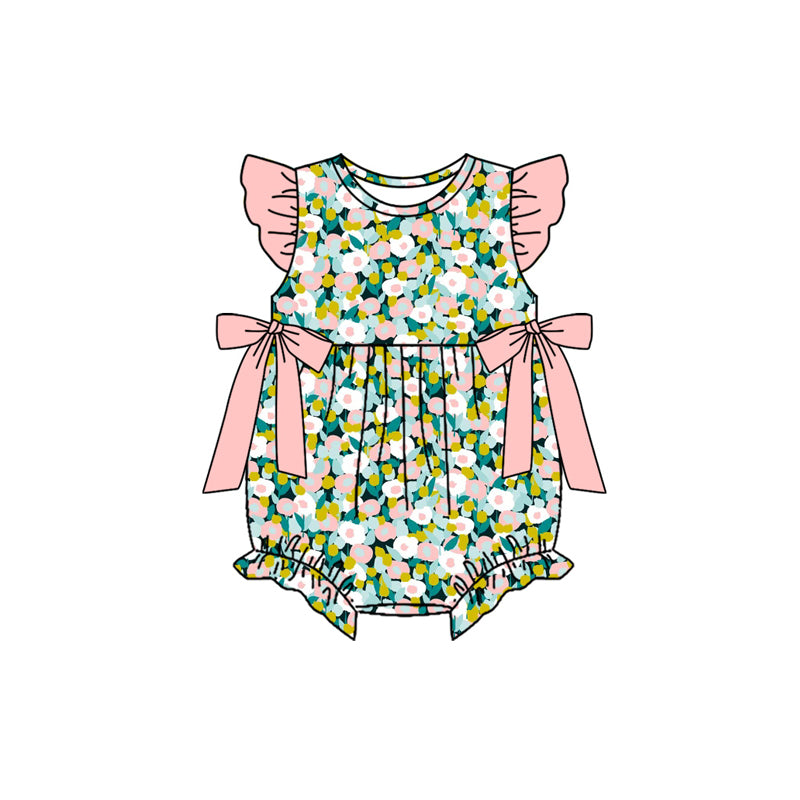3.18 SR4125 Preorder Pink Flowers Print Baby Girls Summer Romper