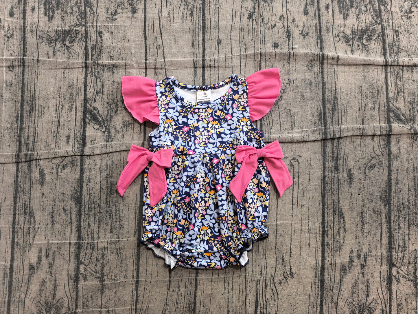 Baby Girls Flutter Sleeve Navy Floral Bubble Romper Preorder