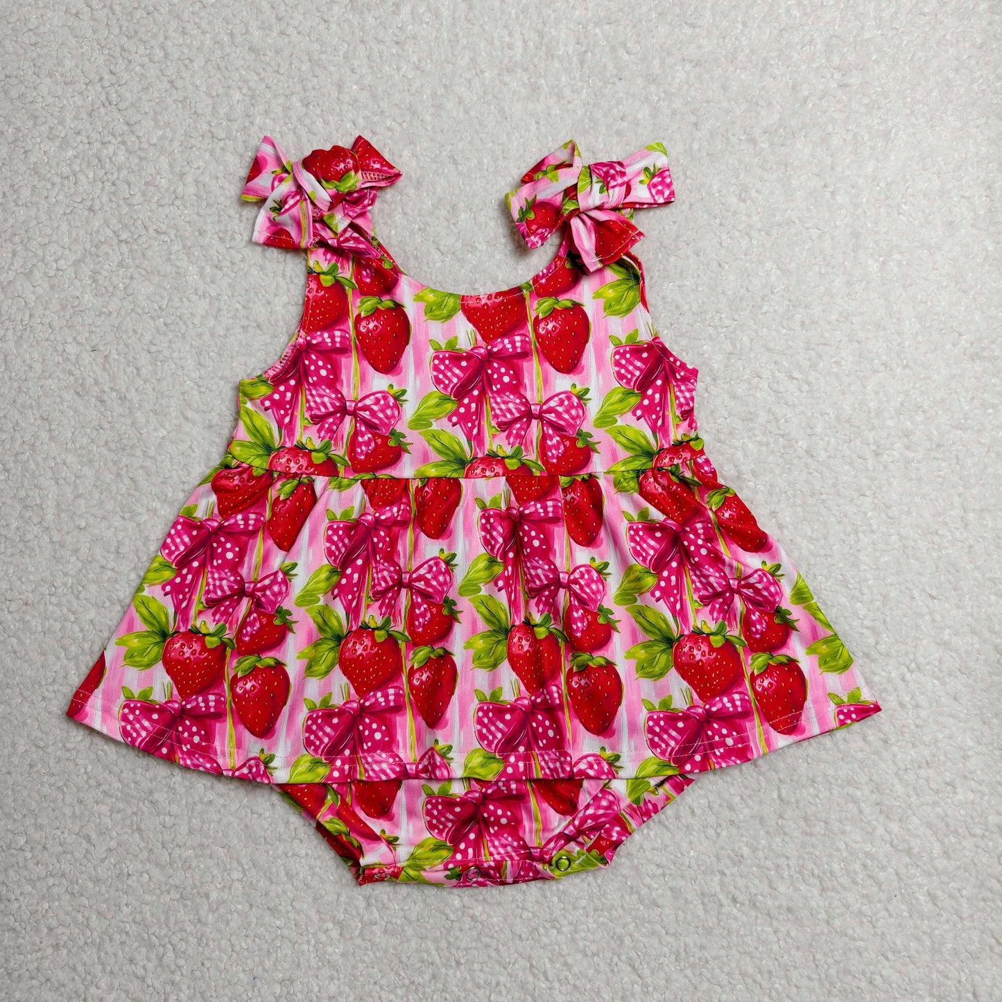 Sibling Baby Girls Summer Strawberry Dress and Bubble Romper