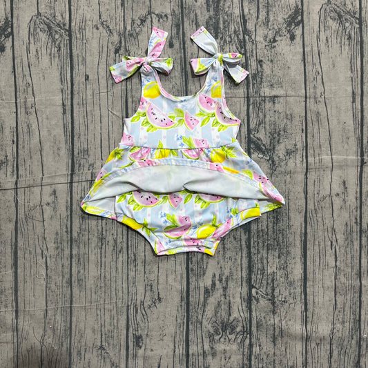 SR4135 Preorder Watermelon Lemon Stripes Print Baby Girls Summer Strap Skirts Romper )