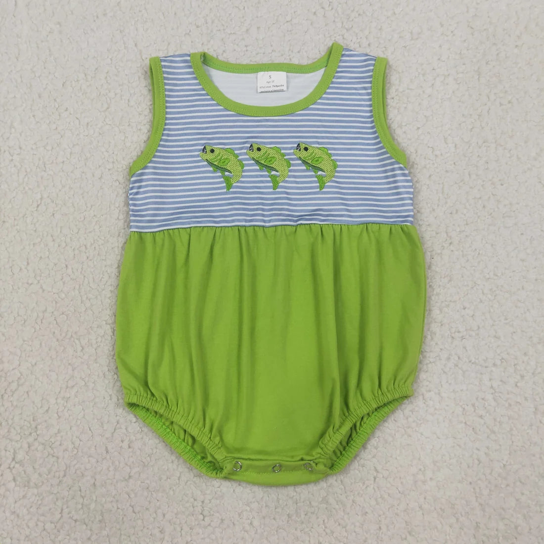 Sibling Baby Boys Embroidery Fishes Stripe Top Short Hunting Set Rompers