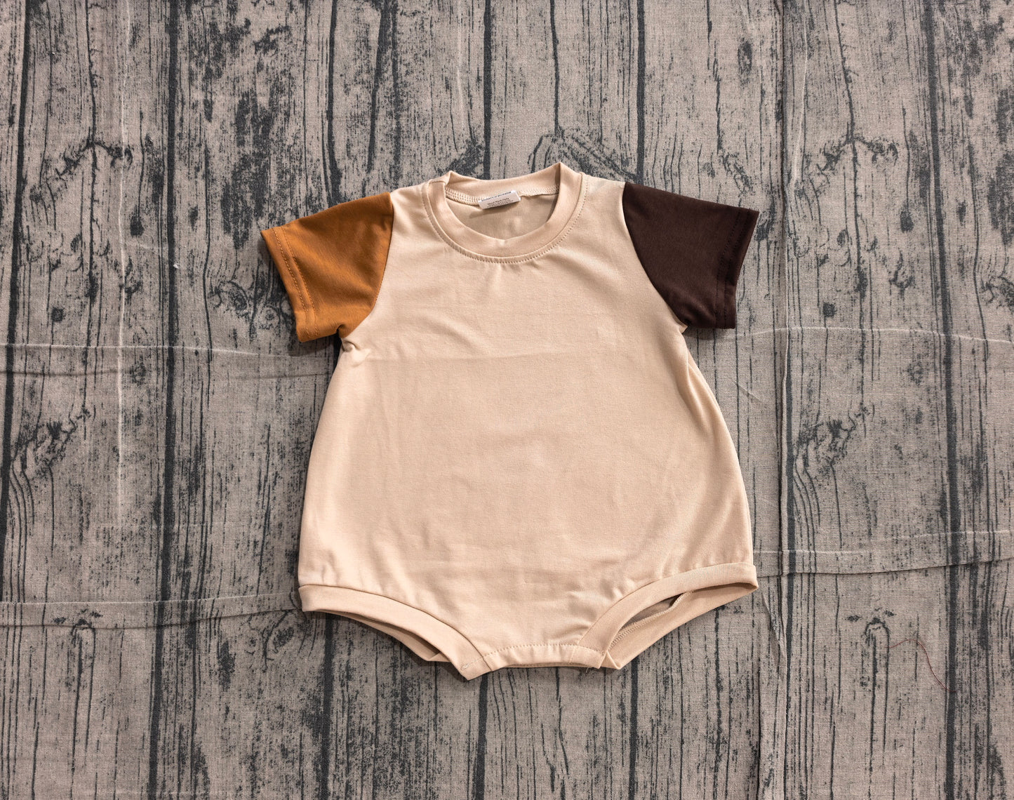 Baby Boys Khaki Patchwork Short Sleeve Romper Preorder