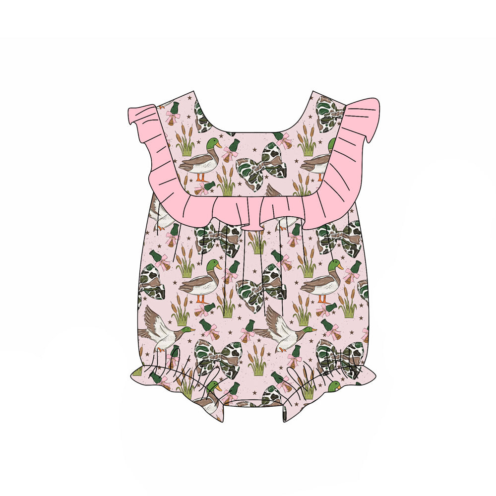3.28 Woodland Duck & Bow Print Baby Girl Romper Preorder