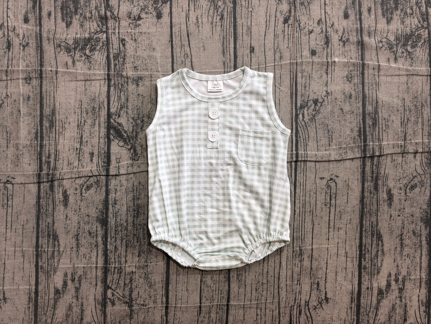 Baby Boys Light Green Gingham Sleeveless Bubble Romper Preorder