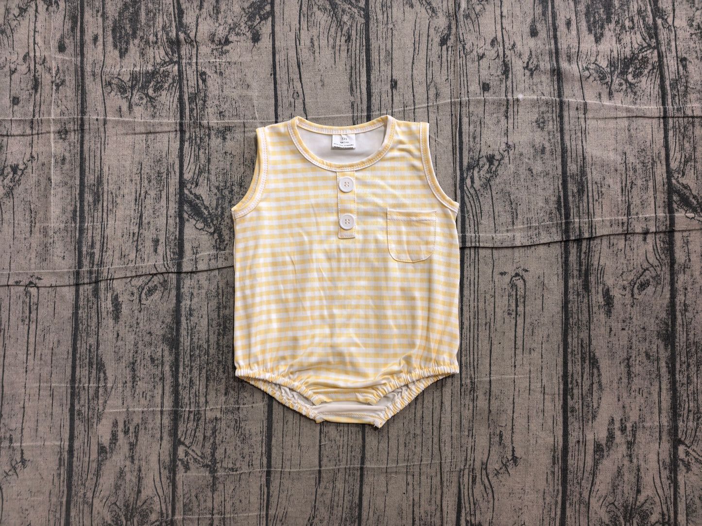 Baby Boys Yellow Gingham Sleeveless Bubble Romper Preorder )