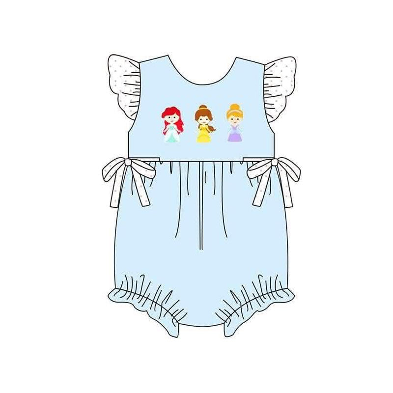 5.8 SR4265 Preorder Cartoon Princess Blue Baby Girls Summer Romper