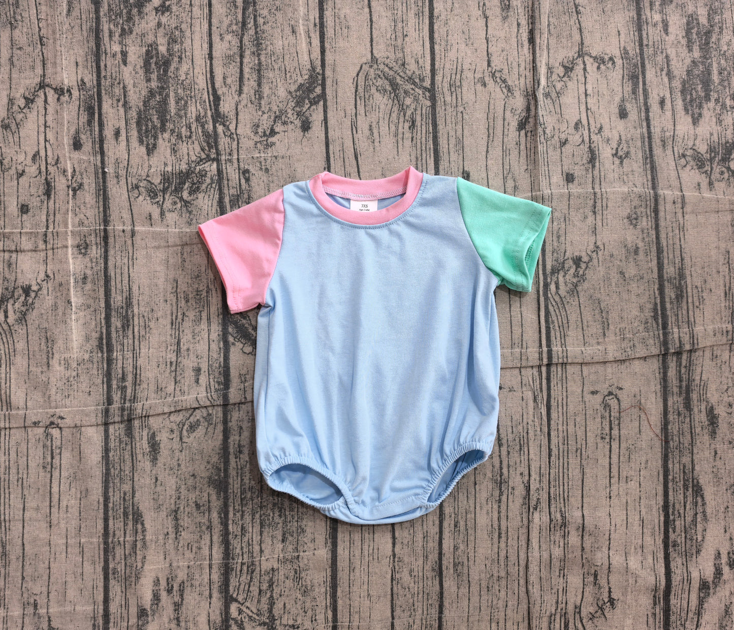 Baby Boys Short Sleeve Blue Pink Patchwork Rompers Preorder