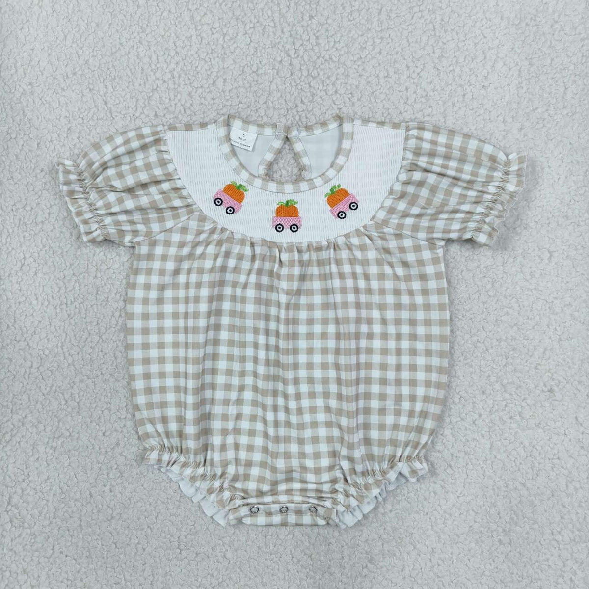 Sibling Baby Girls Embroidery Pumpkin Truck Gingham Smocked Dress and Romper