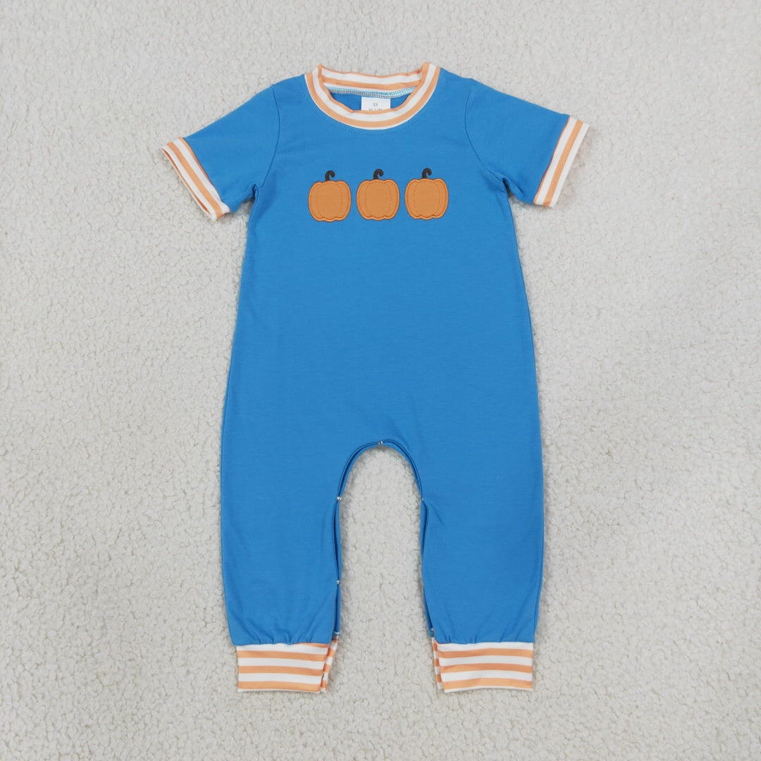 Sibling Baby Boys Embroidery Pumpkin Short Sleeve Top Orange Striped Pants Outfit Romper