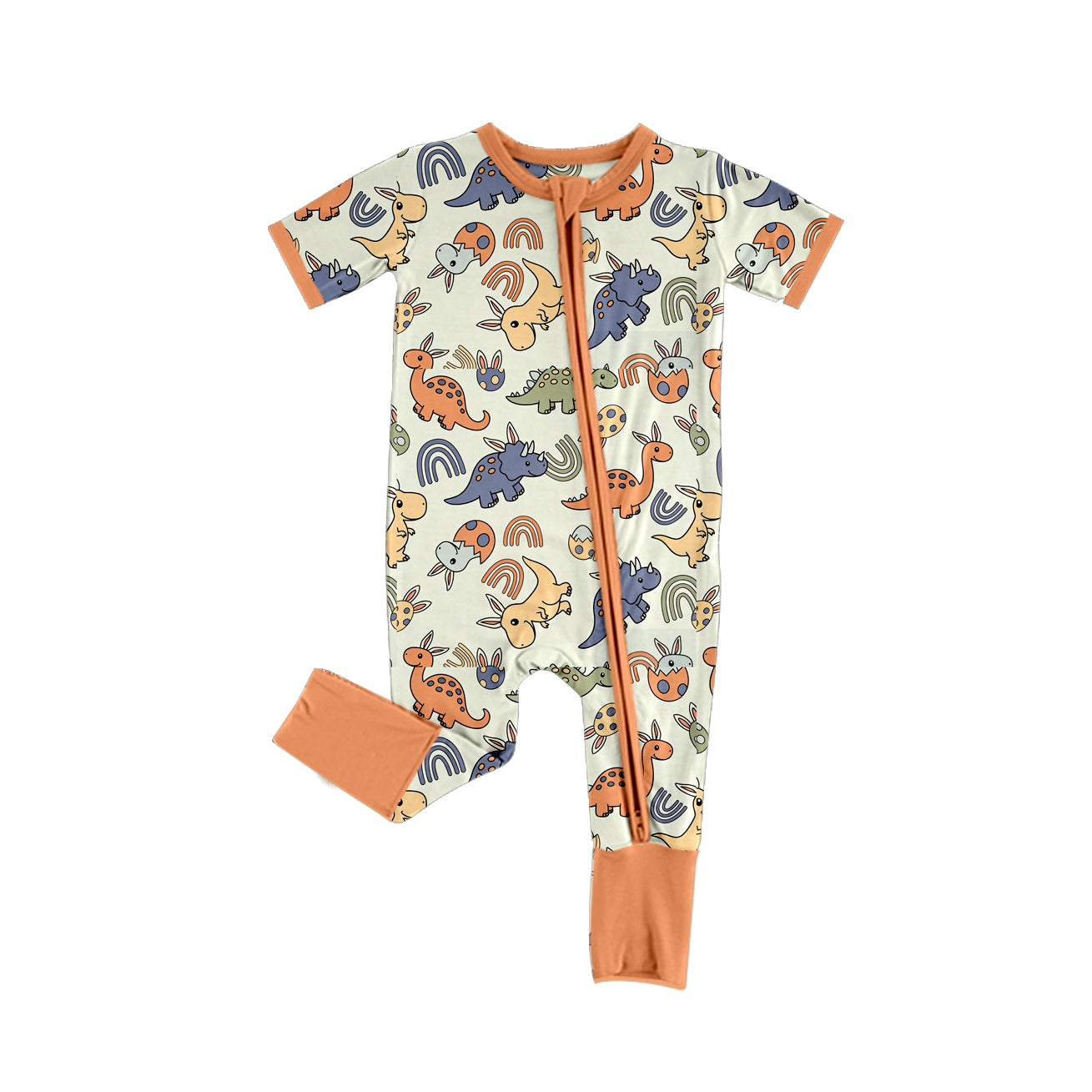 9.3 SR4304 Preorder Dino Rainbow Print Baby Boys Easter Zipper Sleeper Romper