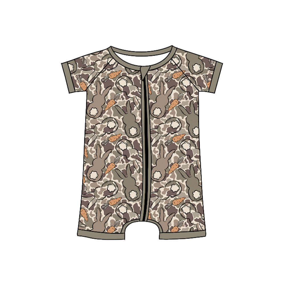 9.3 Preorder SR4305 Baby Boys Easter Camo Bunny Short Sleeve Zipper Romper