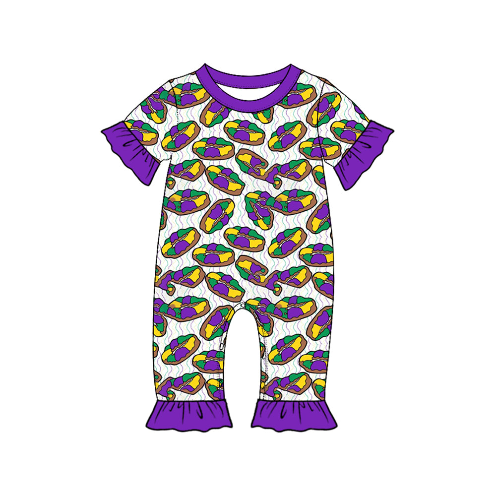 9.10 SR4315 Preorder Mardi Gras King Cake Ruffle Sleeve Romper