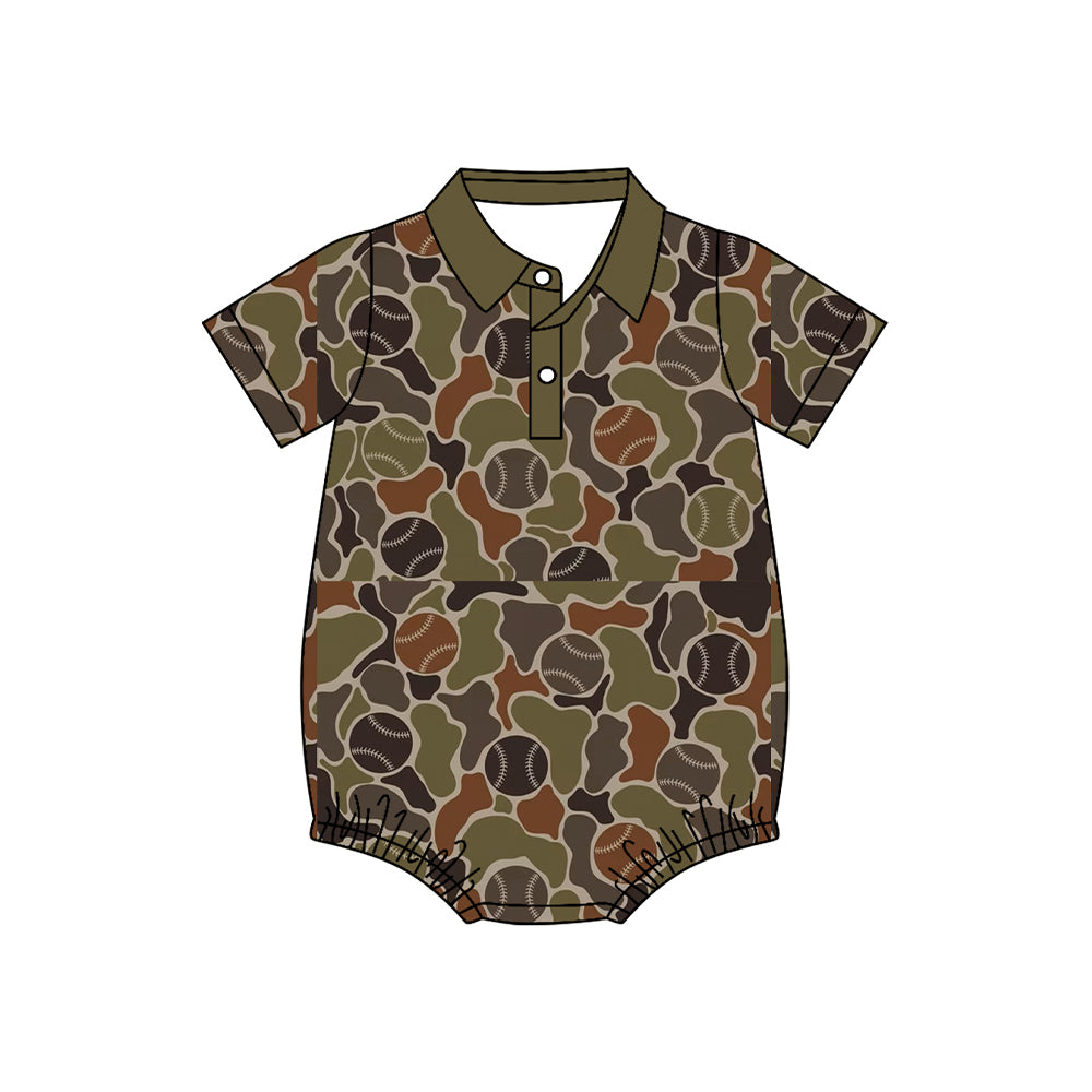 9.30 SR4331 Preorder Baby Boys Baseball Camo Short Sleeve Shirt Romper