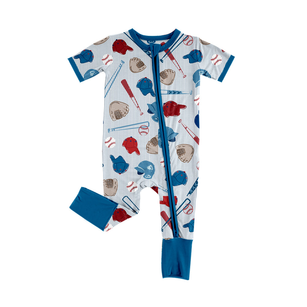 10.3 SR4336 Preorder Baby Boys Baseball Print Long Sleeve Zipper Romper