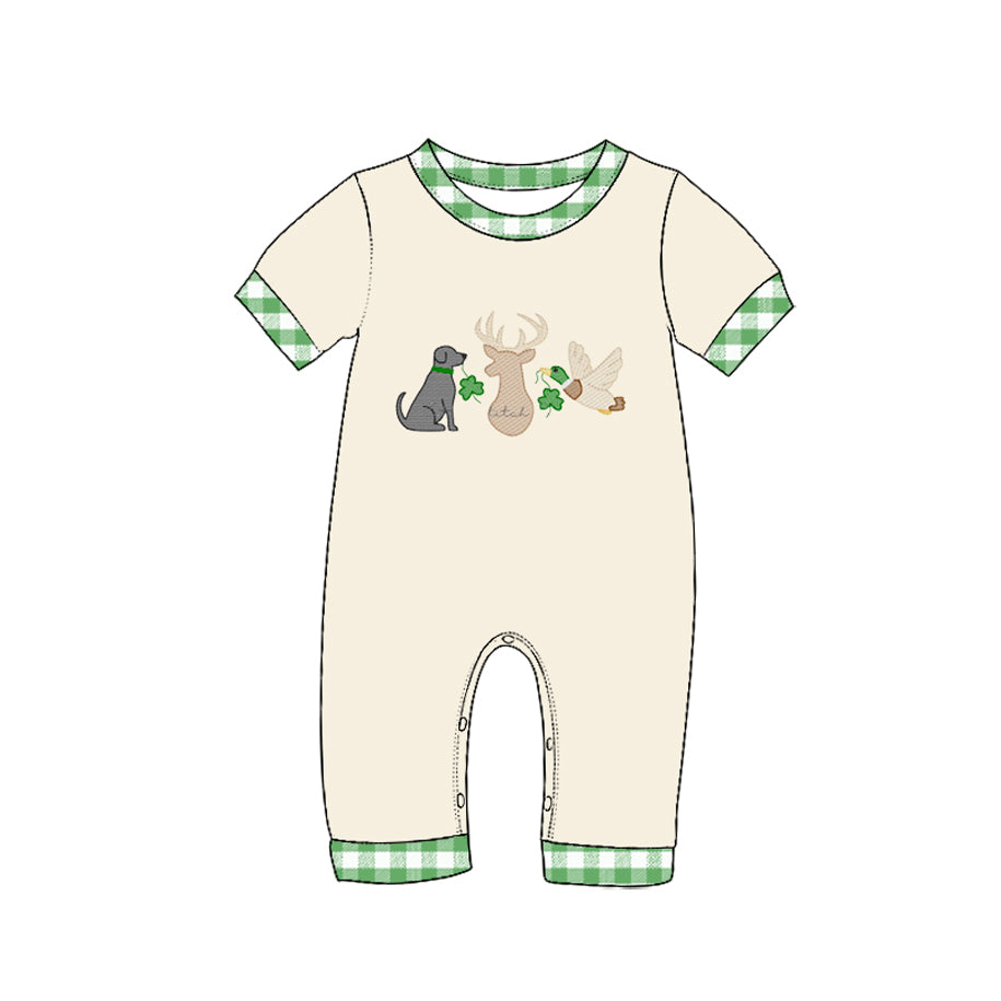 10.26 BSPO0739 Preorder Baby Boys St Patrick's Day Dog Deer Duck Short Sleeve Romper
