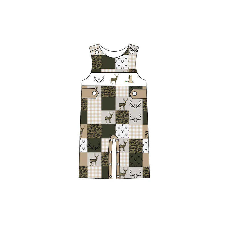 10.30 SR4372 Preorder Baby Boys Hunting Deer Duck Patch Sleeveless Romper