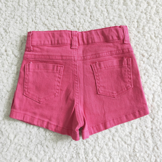 SS0013 Girls hot pink ruffle denim summer shorts