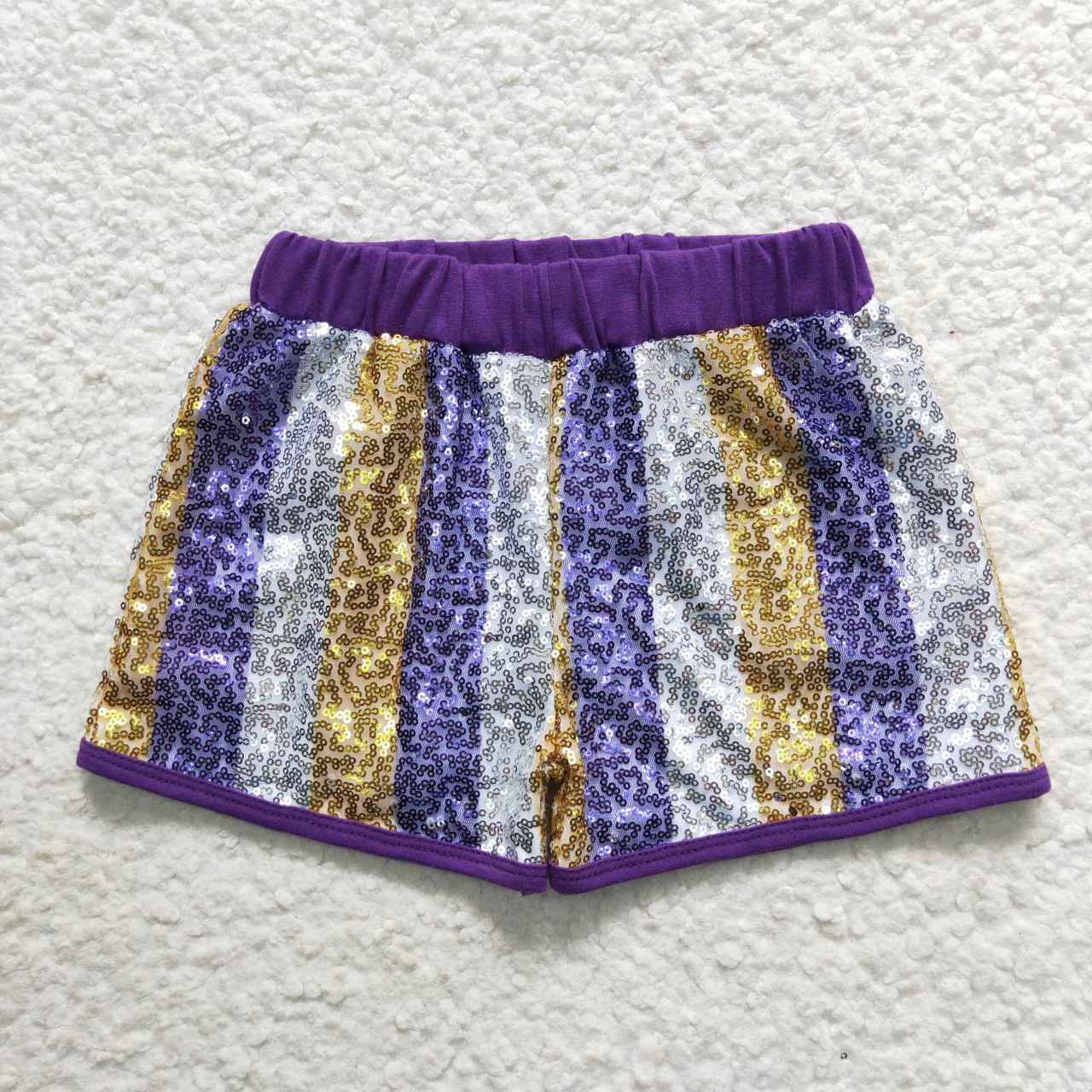 SS0115 Gold Purple Stripes Baby Girls Sequins Mardi Gras Shorts