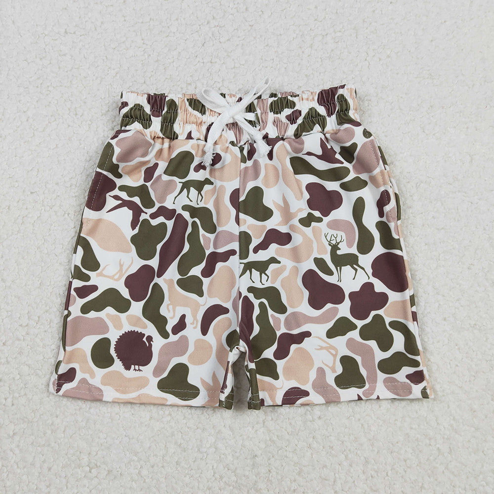 SS0699 Dog Duck Khaki Camo Print Pockets Boys Bottom Shorts