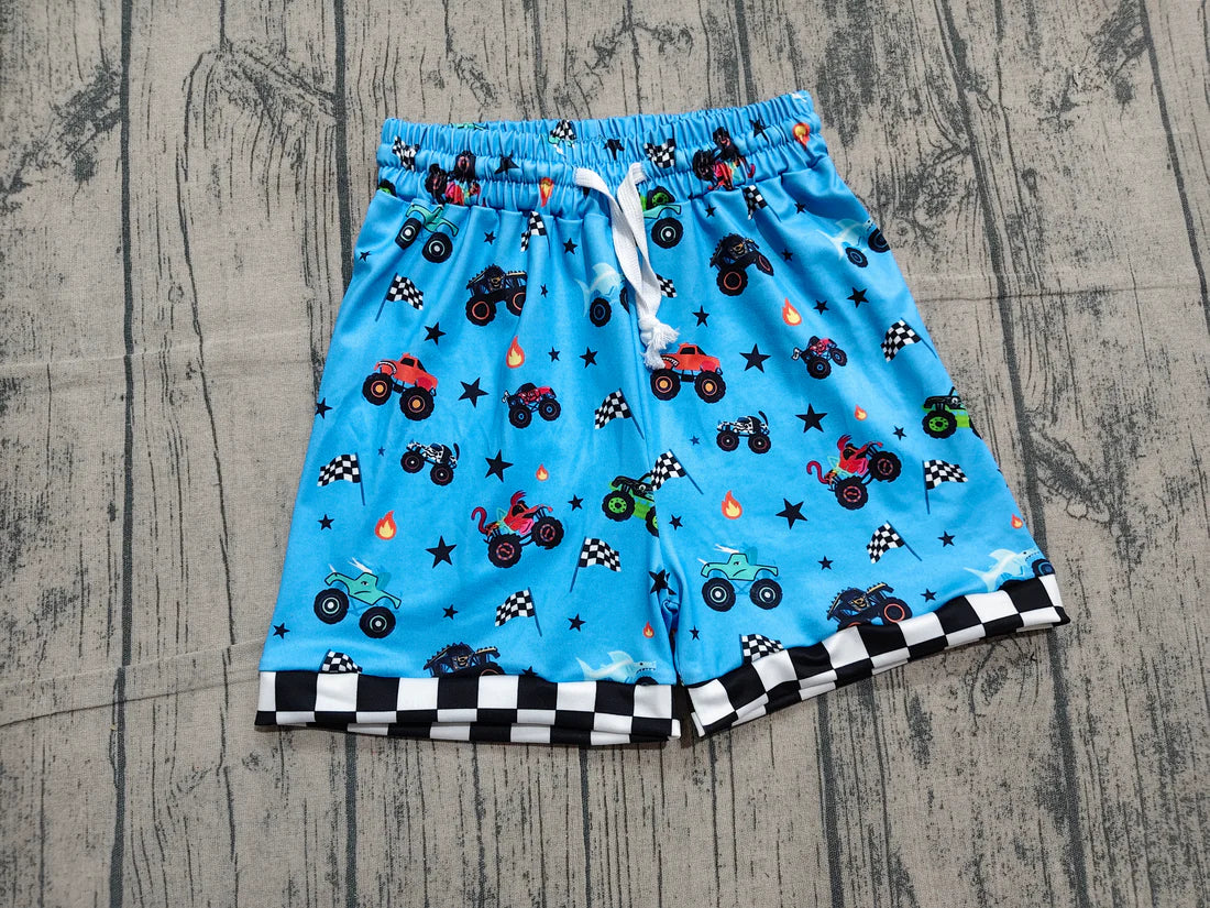 SS0736 Monster Truck Flags Blue Baby Boys Bottom Shorts