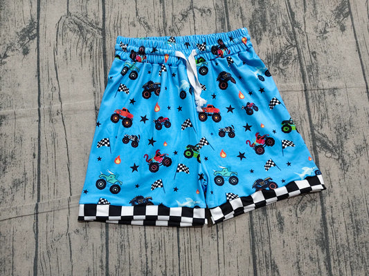 SS0736 Monster Truck Flags Blue Baby Boys Bottom Shorts