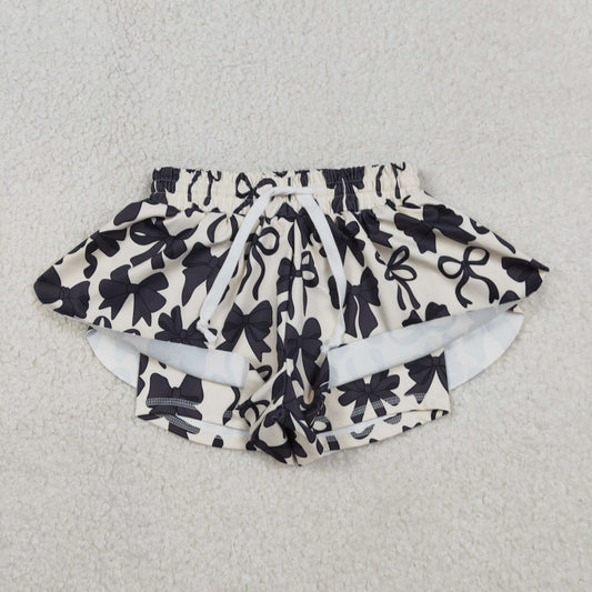 Black Bows Print Mommy and Me Bottom Summer Yoga Flutter Shorts Sibling Wear