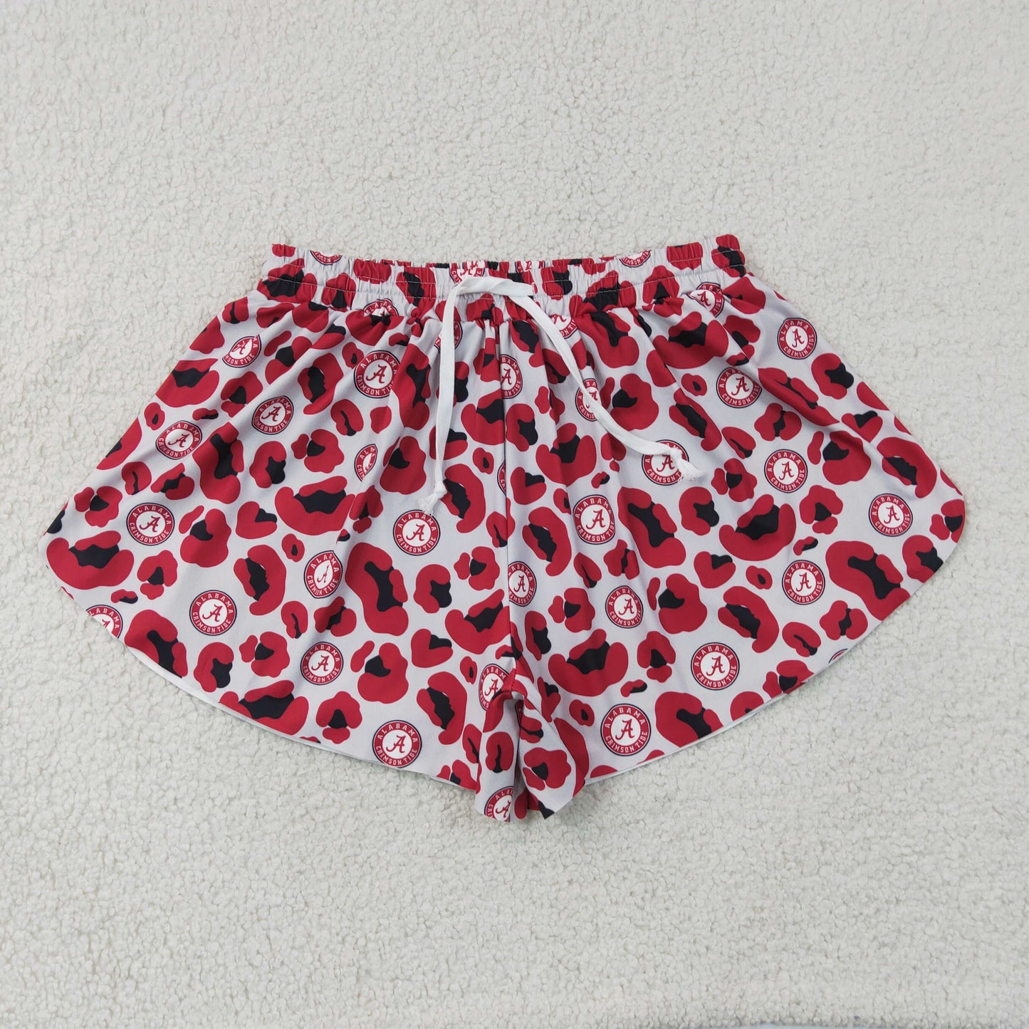 Adult Size Women Sport Team Aalabama Red Leoaprd Ruffle Active Shorts