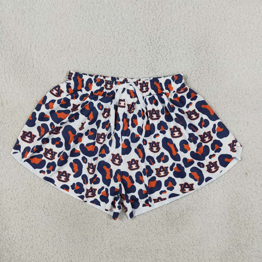 SS0809 Adult Teams Auburn Leopard Print Woman Summer Bottom Yoga Flutter Shorts