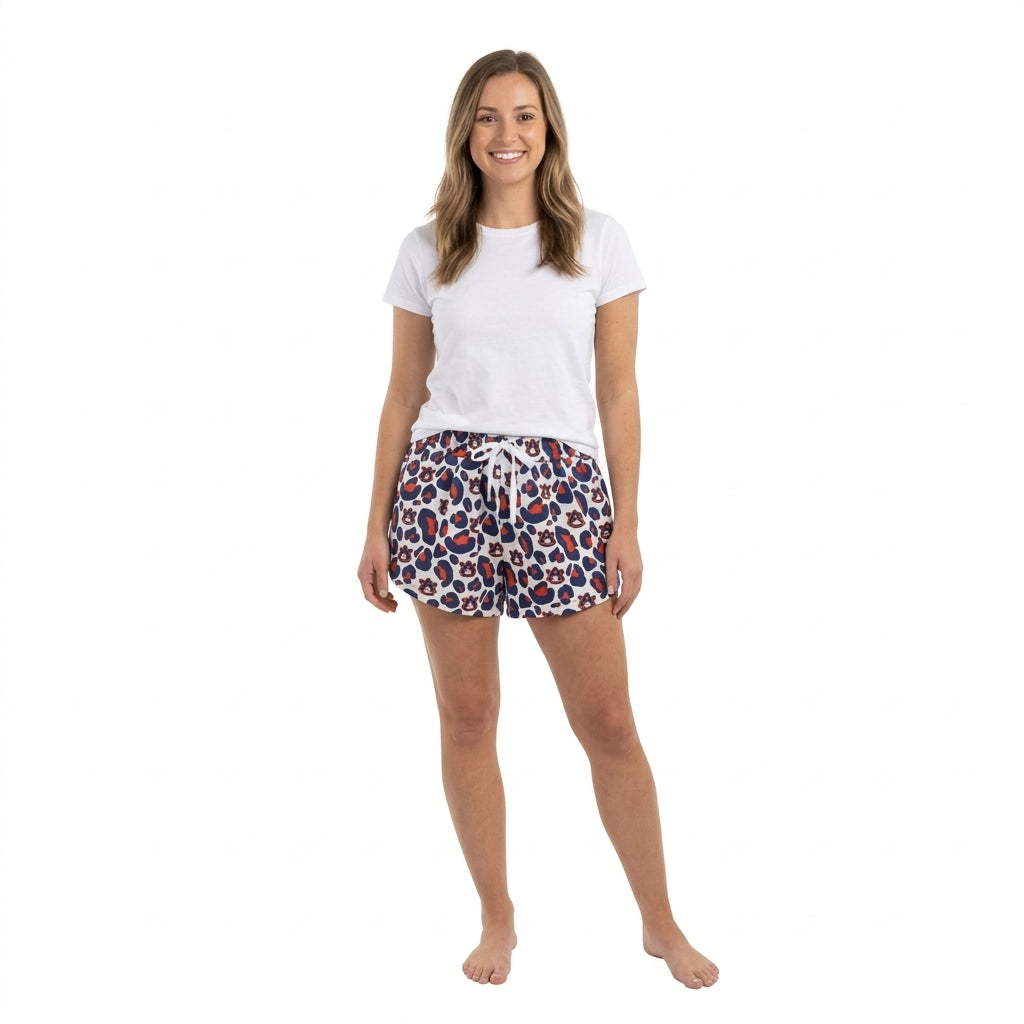 SS0809 Adult Teams Auburn Leopard Print Woman Summer Bottom Yoga Flutter Shorts