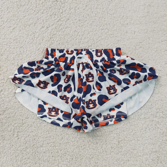 Teams AU Navy Orange Leopard Girls Yoga Bottom Flutter Shorts