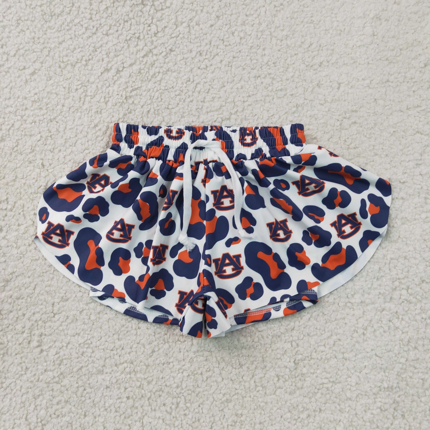 Teams AU Navy Orange Leopard Girls Yoga Bottom Flutter Shorts