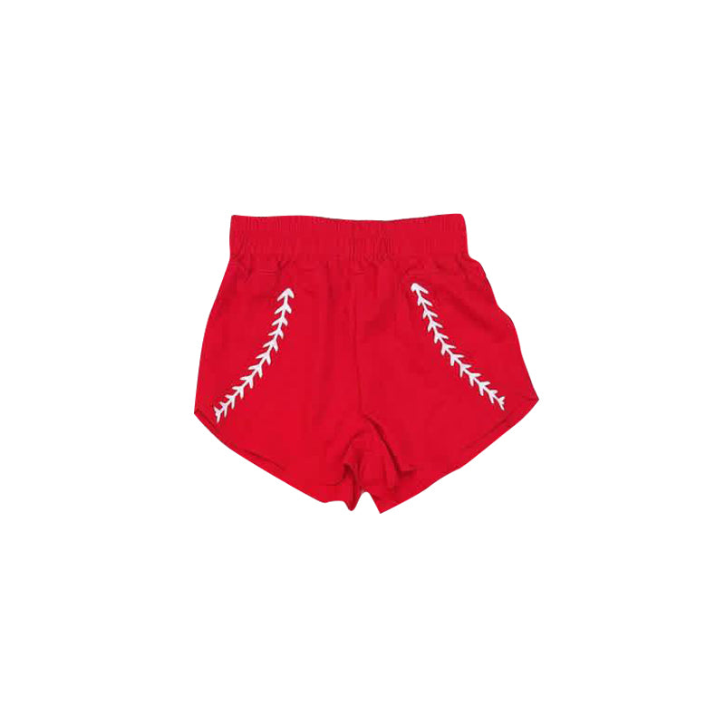 4.23 Kids Girls Red Baseball Stitch Shorts Preorder