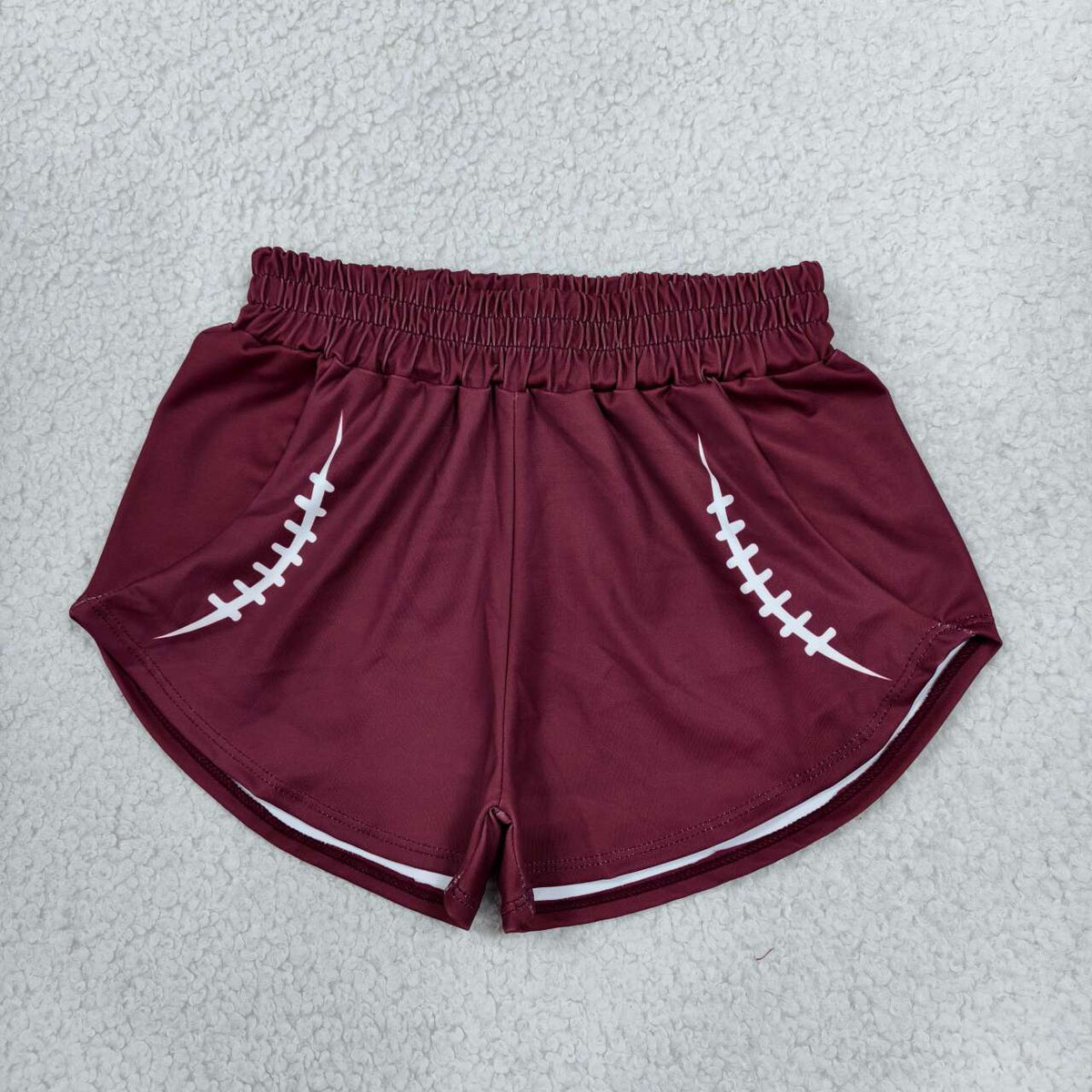 SS0913 Football Stitch Maroon Print Girls Botton Yoga Shorts