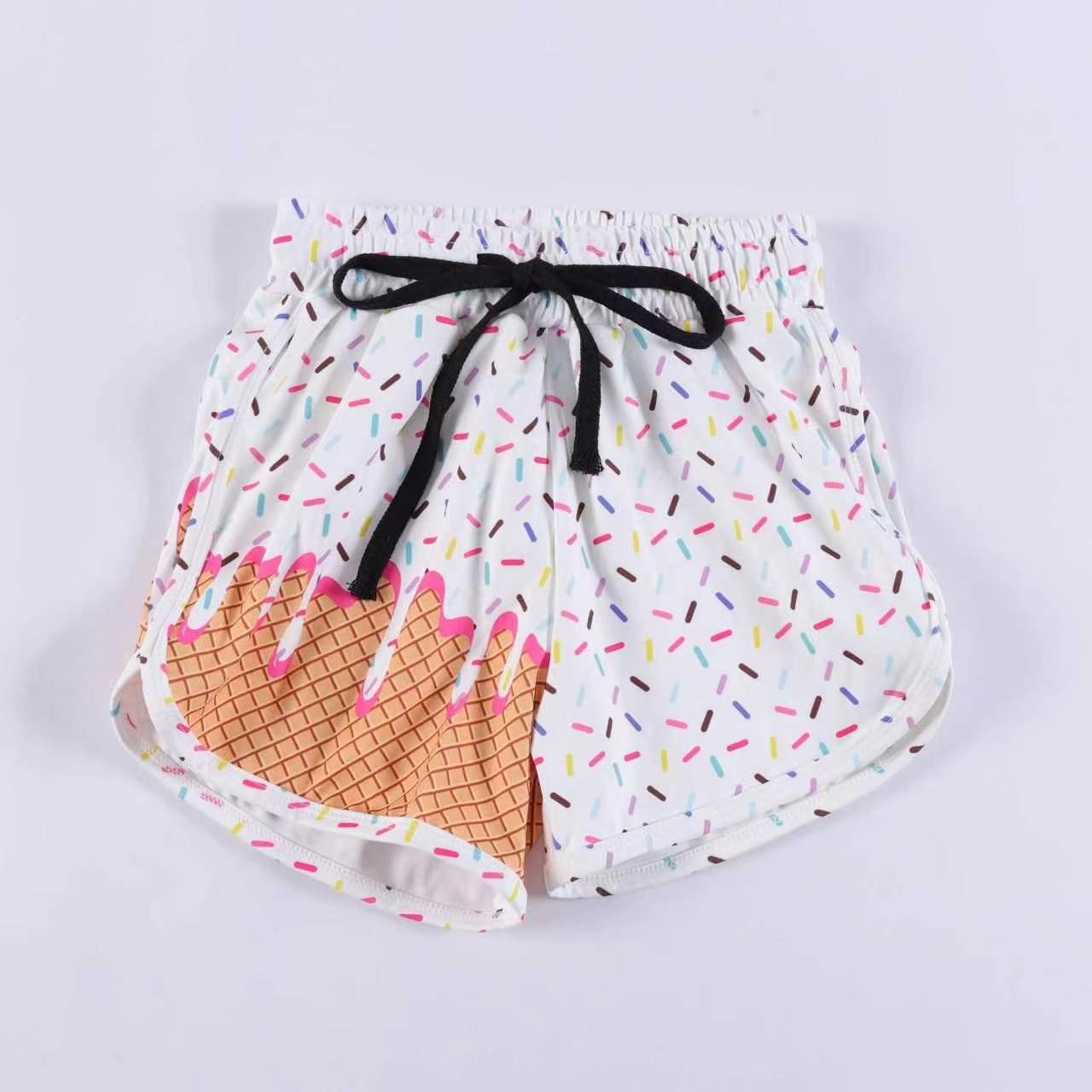 5.5 Kids White Ice Cream Sprinkle Shorts with Drawstring Preorder