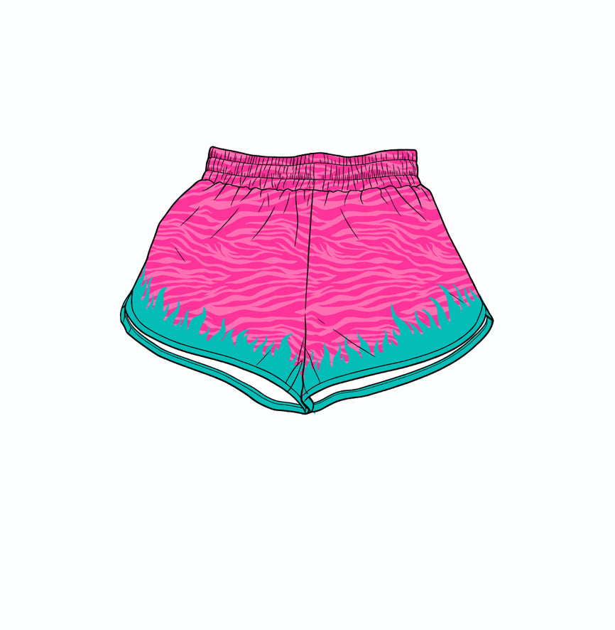 5.21 Kids Girls Pink Tiger Print Flame Elastic Waist Running Shorts