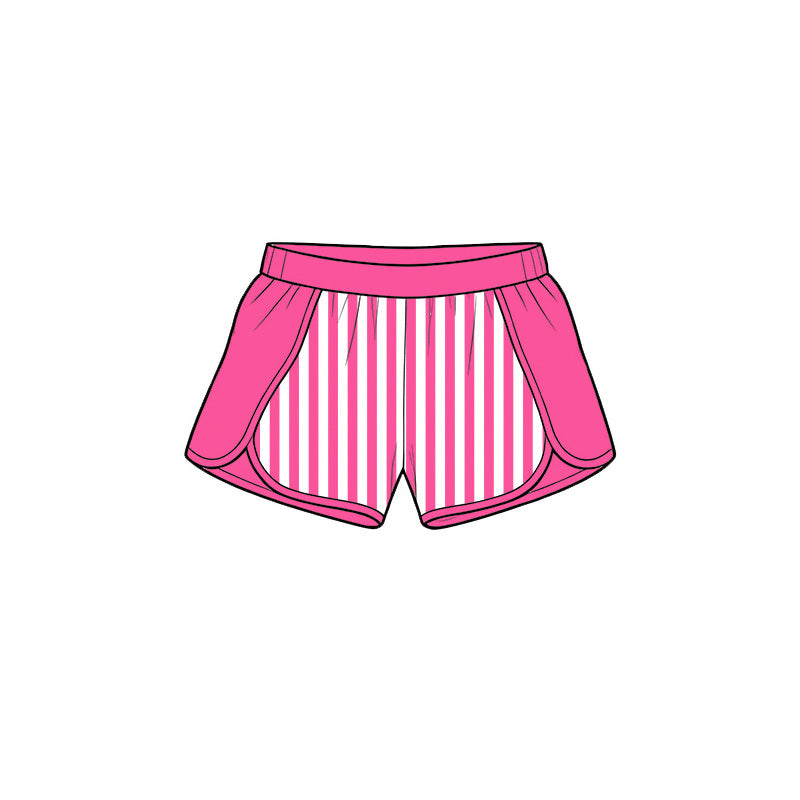 6.19 Preorder SS0949 Hot Pink Stripes Print Girls Bottom Yoga Shorts