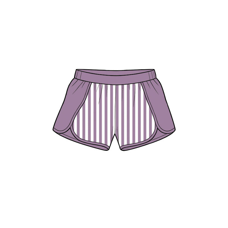 6.19 Preorder SS0953 Purple Stripes Print Girls Bottom Yoga Shorts