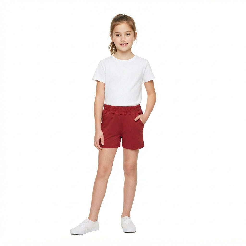 SS0962 Maroon Color Pockets Girls Active Bottom Yoga Shorts