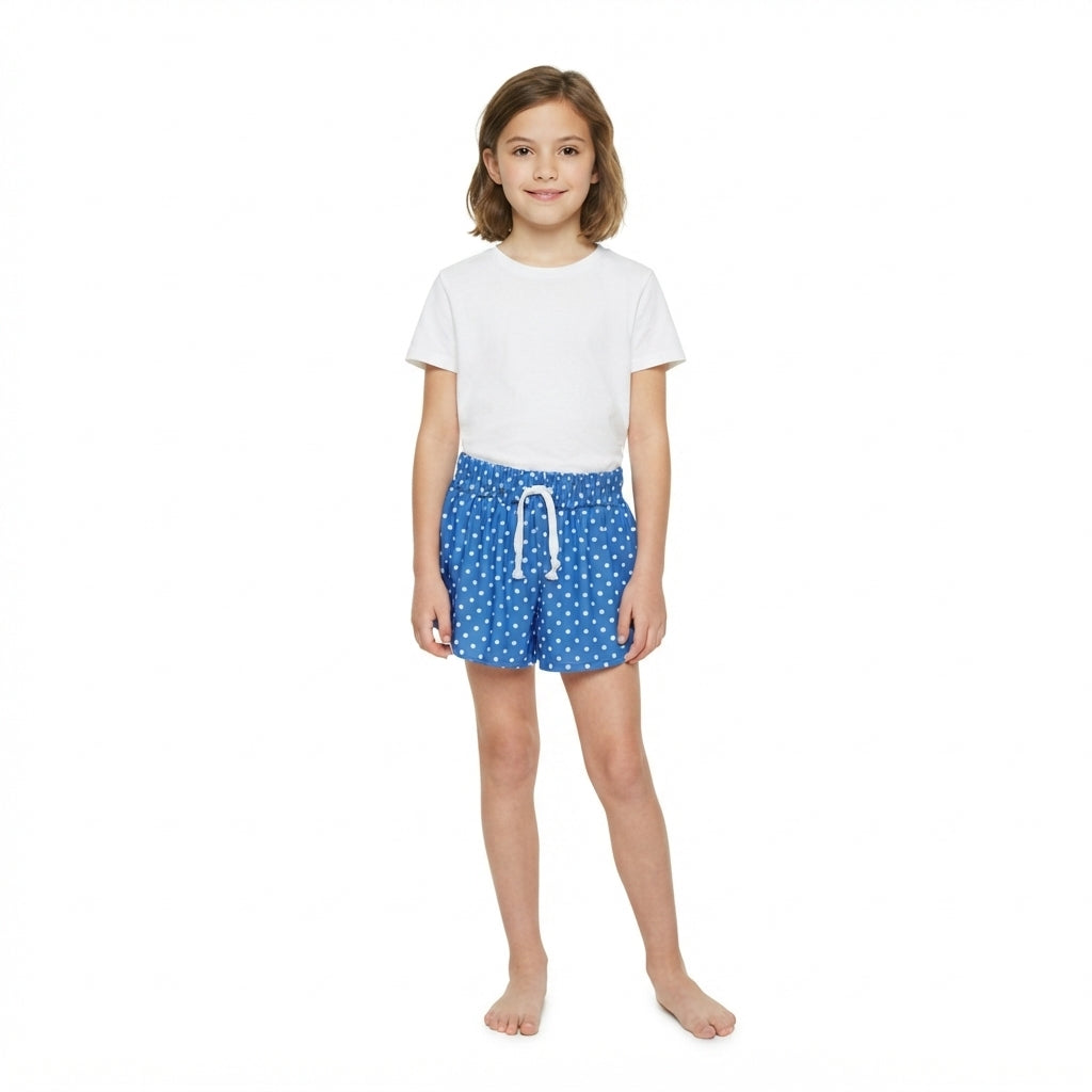 SS0966 Blue Dots Print Girls Bottom Yoga Flutter Shorts