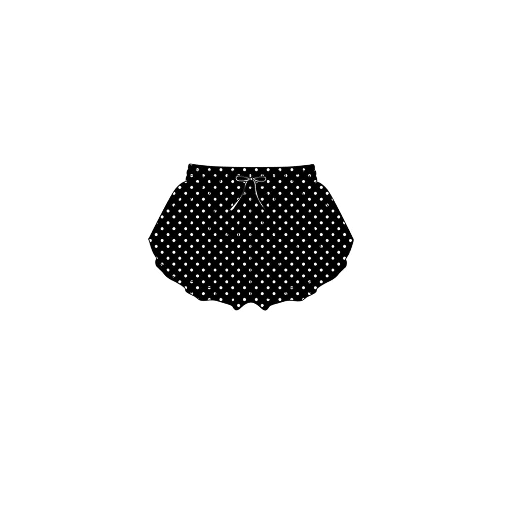 7.24 Preorder SS0968 Black Dots Print Girls Bottom Yoga Flutter Shorts