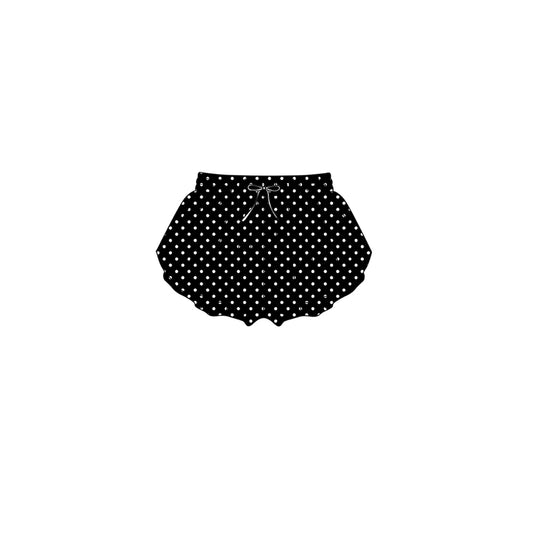 7.24 Preorder SS0968 Black Dots Print Girls Bottom Yoga Flutter Shorts