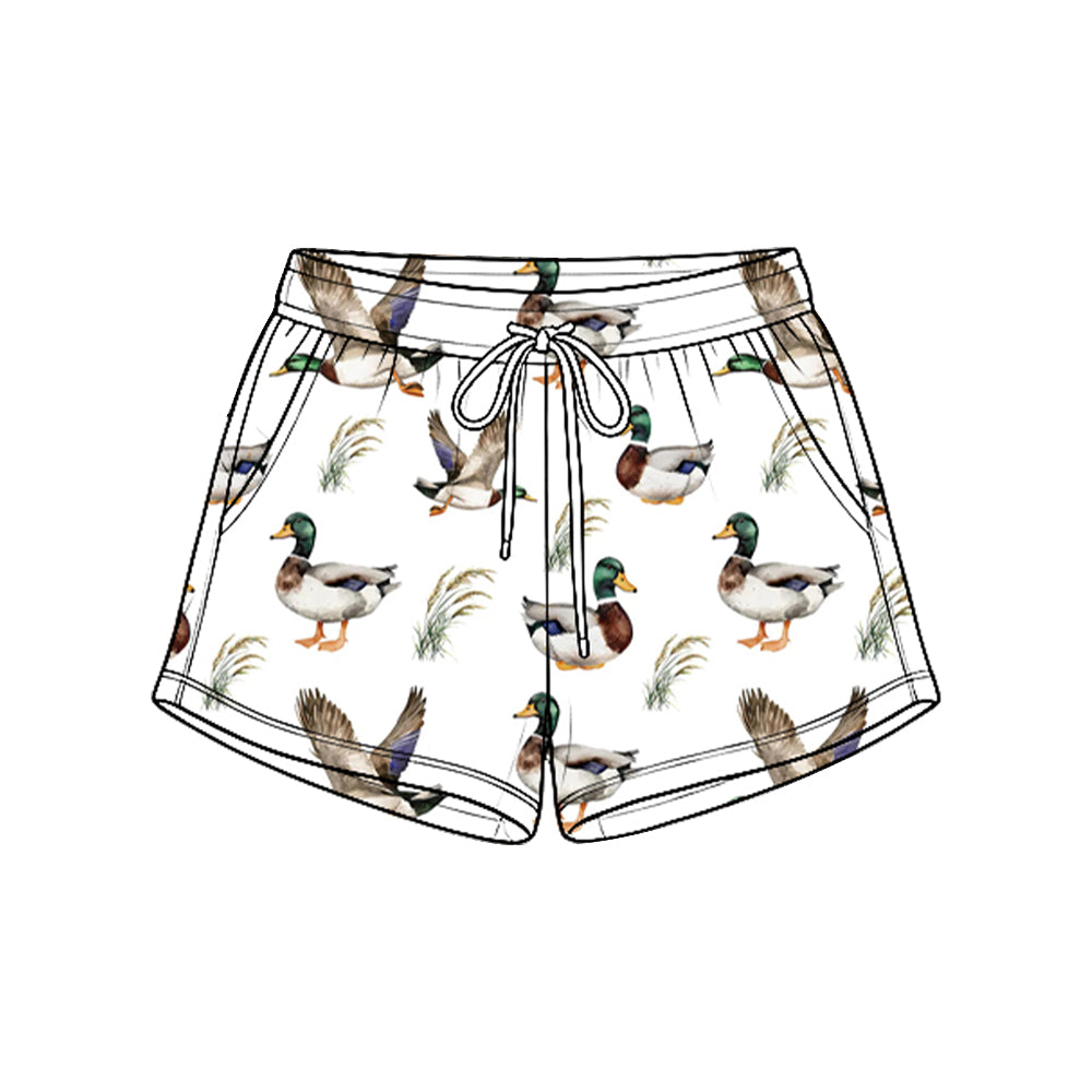 8.25 Preorder SS1009 Duck White Print Pockets Boys Bottom Shorts