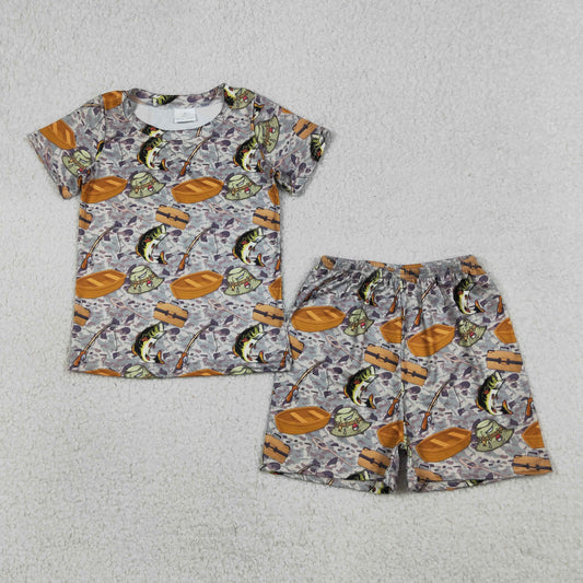 Fishing Camo Print Boys Summer Clothes Set