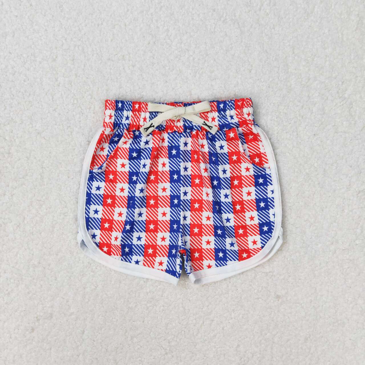 SS0253 Red Blue Stars Plaid Print Kids 4th of July Bottom Shorts